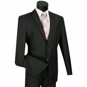 LUCCI Men's Black 2 Button Classic Fit Poplin Polyester Suit Only Size 46R